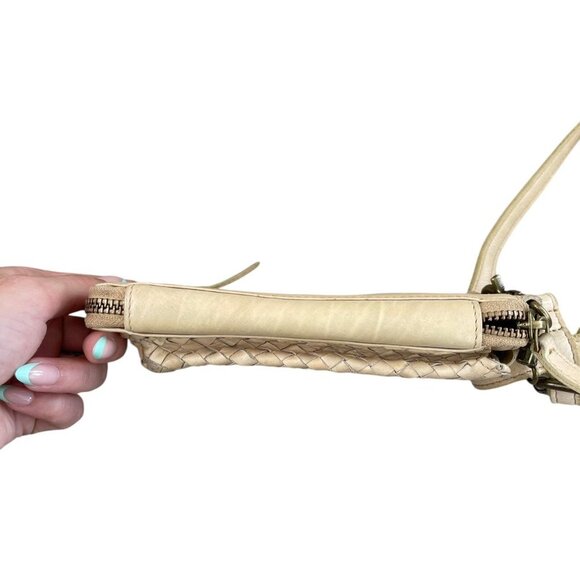 🤍 Vilenca Holland Women's Cream Woven Leather Crossbody Wallet Bag Boho Chic - Picture 5 of 7